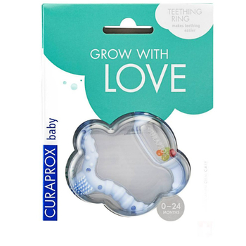 Gryzak Curaprox Baby Niebieski z grzechotką miękki na ząbkowanie 0-24m