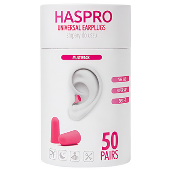 Haspro TUBE50 zatyczki stopery do uszu w tubce różowy 50 par