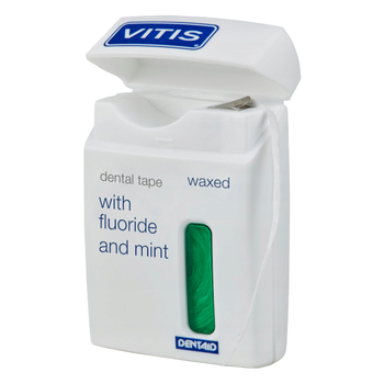 Nić dentystyczna woskowana z fluorem i miętą Vitis Dental Tape 50 m