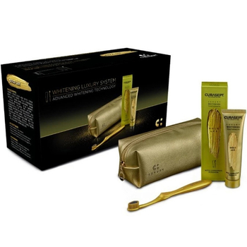 Curasept Gold zestaw wybielająca pasta 75 ml + szczoteczka + kosmetyczka