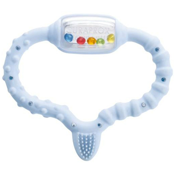 Gryzak Curaprox Baby Niebieski z grzechotką miękki na ząbkowanie 0-24m