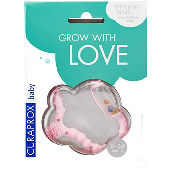 Gryzak Curaprox Baby Rożowy z grzechotką miękki na ząbkowanie 0-24m